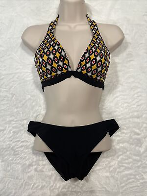 #ad Victoria#x27;s Secret Swimsuit Bikini Black Yellow Red Size Bottom S Top 32B $24.99