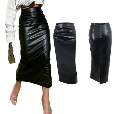 #ad Womens Midi Skirts Zipper Pencil Skirt Fashion Bodycon Party Dress PU Leather $24.37