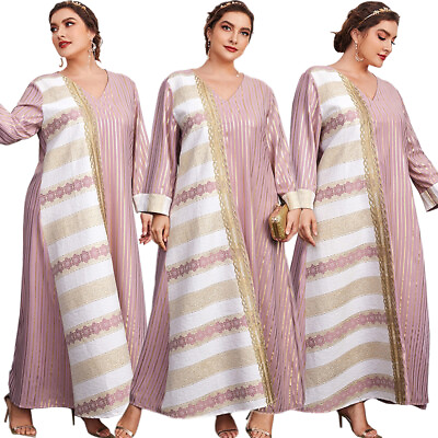 Womens Long Sleeve Maxi Dress Casual Abaya Loose Dubai Kaftan Gown Plus Size C $57.95