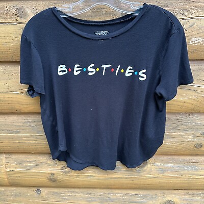 #ad Queen Bees FRIENDS T shirt Top quot;Bestiesquot; Size L Large Women#x27;s Black Ross Rachel $9.99