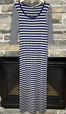 Calvin Klein Womens Dress Size 4 Blue Gray Maxi 3 4 Sleeve Knit Striped $14.69