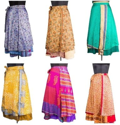 #ad 2 PCS Skirt Women Wrap Around Rapron Silk Skirt Long Skirt Indian $14.14