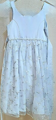 #ad GIRLS SZ 7 FANCY FLOWER GIRL or PARTY DRESS LT.BLUE w EMBROIDERED FLOWERS NEW $5.50