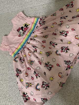 #ad Disney Minnie Pink Cotton Embroidered Summer Dress $25.00