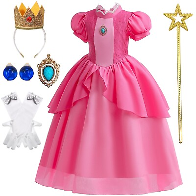 #ad Princess Peach Costume Kids Girls Halloween Christmas Cosplay Party Dress Up $29.99