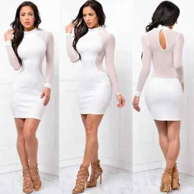 #ad Sexy Transparent Long Sleeve Bodycon Cocktail Dress Evening Party Clubwear $15.99