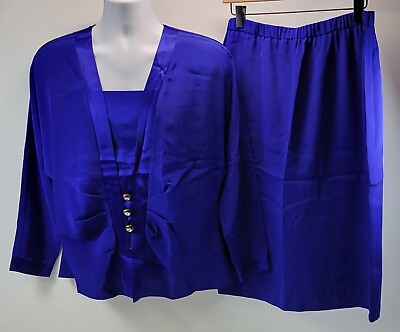 #ad Vintage Bassonelli Blue Women Party 2 Piece Skirt Suit Set Size 16 $49.99