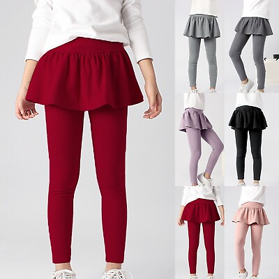 #ad Girls Footless Leggings with Ruffle Tutu Skirt Solid Casual Cotton Pantskirts $17.28