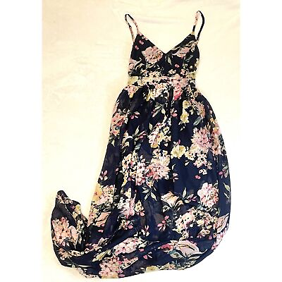 #ad I.L.Y.O.L.M.S Backless Strappy Navy Floral Maxi Dress $29.99