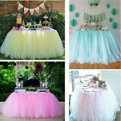 #ad Tulle Tutu Table Skirt Yellow Table Cover Cloth Party Birthday Table Décor 6 $19.64