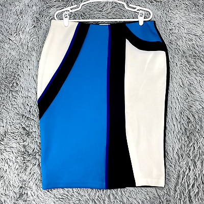 #ad Bisou Bisou Colorblock Straight Skirt Women#x27;s XL Blue Black White Stretch $17.97