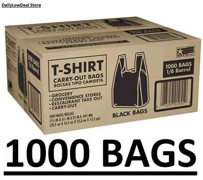 #ad 1000 Bags 1 6 Black 21 x 6.5 x 11.5 T Shirt Plastic Grocery Shopping Bag NEW $27.98