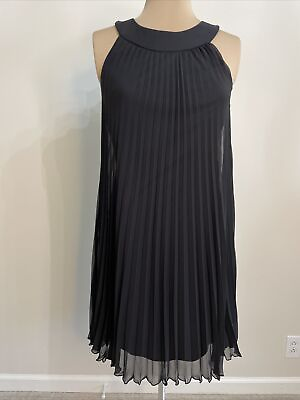 JBS Black Cocktail Dress Pleated Chiffon Halter Top Swing Dress Women Size 6 $20.99