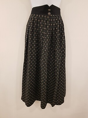 #ad Vintage Skirt Long Black Floral Retro Smart Landhaus Size 12 Cotton Blend Lined GBP 59.00