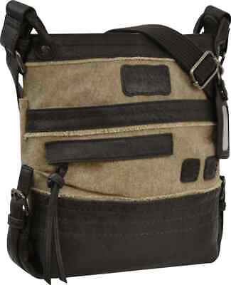 #ad Sharpani Luna Crossbody Compact Organizer Bag Beige Faux Leather Trim Pre Owned $22.50