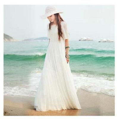 #ad New Women Chiffon Lace Bohemian Dress Long Boho Sundress Beach Summer Maxi Dress $47.33