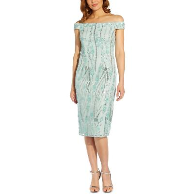 #ad Adrianna Papell Womens Blue Sequined Cocktail and Party Dress 4 BHFO 4907 $30.99