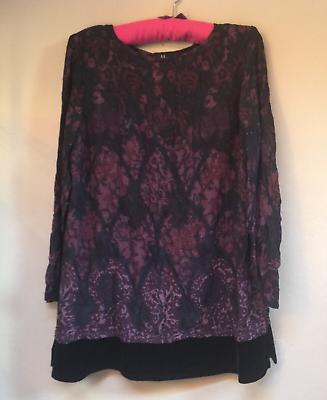 Carole Little Dresses Purple Burnout Printed Long Sleeve Dress Velvet Hem Sz 16 $52.49