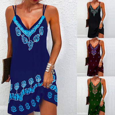#ad Plus Size Vest Cami Dress Beach Women Summer Strappy V Neck Boho Sundress Ladies $15.90