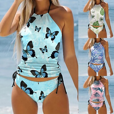 #ad Women Tankini Set Slimming Two Piece Floral Anti UV Fast Dry Summer Holiday Wear $21.88