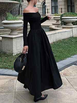 #ad Commense Women#x27;s Off Shoulder Criss Cross Long Maxi Dress Long Sleeve Black XS $41.99