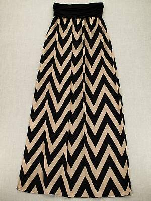 #ad Forever 21 Maxi Dress Strapless Boho Striped Ruched Slit Side Brown Black Sz S $15.50