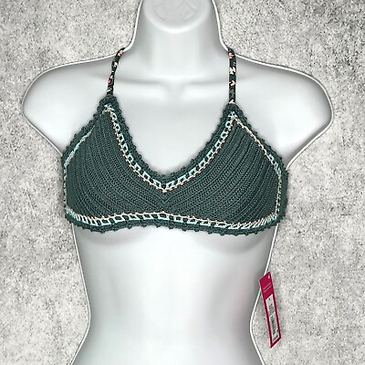#ad xhilaration crochet bralette pine green spaghetti strap womens bikini top $8.83
