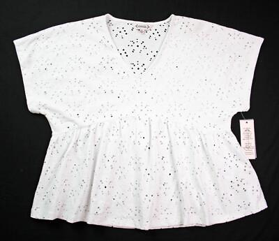 #ad Nanette Lepore Womens S Peasant Blouse Tunic Embroidered Eyelet SS BOHO White $16.48