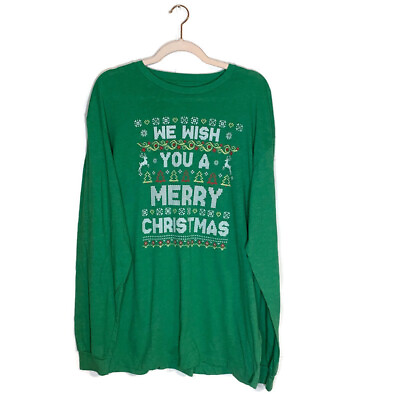 Christmas Long Sleeve T Shirt Green Sz XL St. Jude Tagless Reindeer Tree Ugly $15.17
