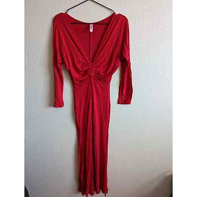 #ad Ibby Libby Womens Sz M Maxi Dress Red V Neck Slinky $14.49