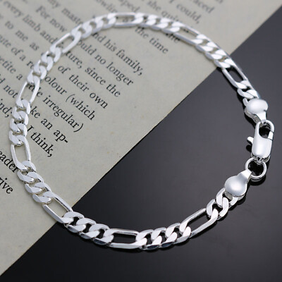 925 sterling Silver 4MM Chain Bracelet for women wedding cute party lady nice C $2.20