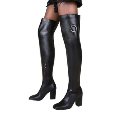 Womens Stretch Thigh High Boots Party Over The Knee Square Toe 8cm Heel Shoes L $84.79