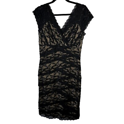 #ad Marina Black Lace Beaded Cocktail Dress 12 $50.00