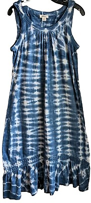 #ad Maxi Dress Style amp; Co Soft Tie Dye Sz Medium Long 100% Cotton Ruffle Boho Beach $16.95