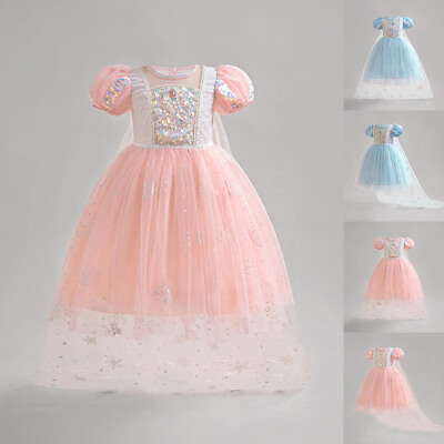 #ad Kid Girls Puff Sleeve Round Neck Short Sleeve Solid Zip Tulle Tutu Gowns Dresses $29.79
