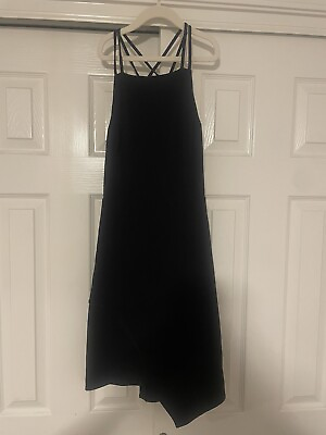 #ad Express Black Cocktail Dress Size 10 With Back Cutouts Asymmetrical Hem $15.00