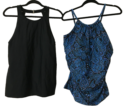 #ad Women#x27;s XL Bikini Tops 2 Swim Top Padded Black amp;Blue Purple Paisley Vacation $14.57
