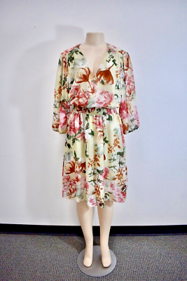 #ad #ad ENFOCUS Studio Beige Floral Chiffon Cocktail Dress Size 14 On Sale $35.00
