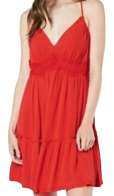 NEW COCO JAIMESON PEPPER RED WOVEN V NECK CROCHET LACE DRESS LARGE BUCKLE $19.99