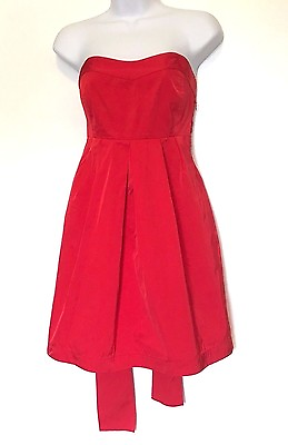 #ad Theory Dress Size 4 Red Taffeta Strapless Empire Waist Tie Cocktail Party Women $44.99