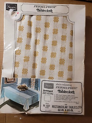 #ad NOS Vintage Sears Perma Prest Tablecloth 60 X 80 Rectangle Gold Textured $27.99