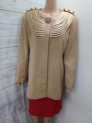 #ad Psalm CIV Jacqueline Ferrar jacket suit set beige red skirt blazer Sz 16 $24.85