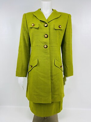 #ad Vintage Rickie Freeman Teri Jon Green Skirt Long Jacket Suit Size 6 $69.99