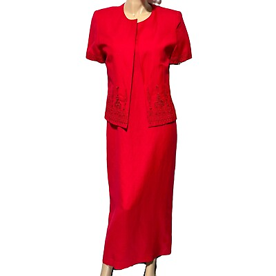 #ad Jessica Howard Maxi Dress Suit Linen Blend Women’s Size Petite 12 P Red NWT $44.00