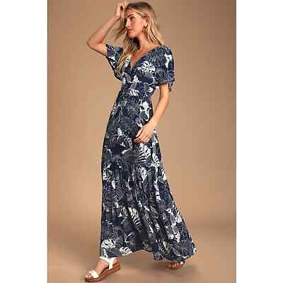 #ad Lulus Savanna Blue Floral Maxi Dress Short Sleeve Size Medium $45.00