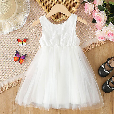#ad Kids Children Girls Summer Sleeveless Dress Mesh Princess Casual Dress For $15.03