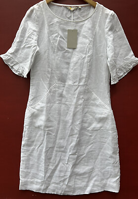 #ad Boden Kate Linen Dress NEW 10 Long White Crew Neck NWT $44.99