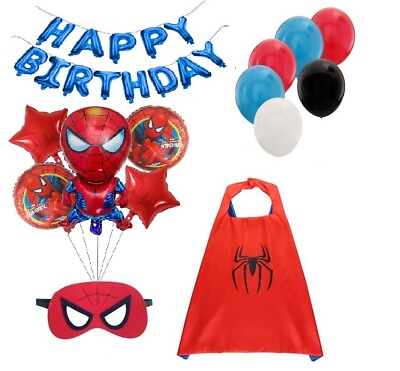 #ad Happy Birthday for Boys Kids Party Supply Spiderman Mask Cape Balloons Banner $9.99