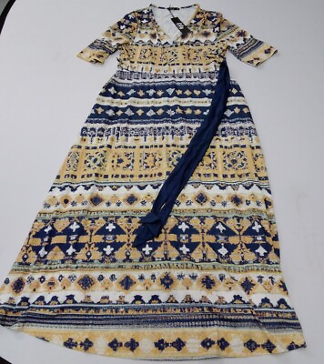 Lily By Firmiana Navy Floral Maxi Dress W Belt Medium $19.94