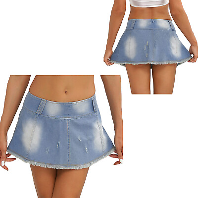 Women#x27;s Sexy Denim Mini Skirts A line Short Jean Skirt Party Miniskirts Casual $5.34